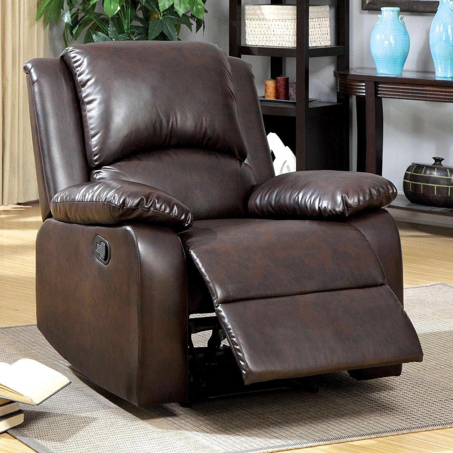 

    
Transitional Rustic Dark Brown Leatherette Recliner Living Room Set 3pcs Furniture of America Oxford
