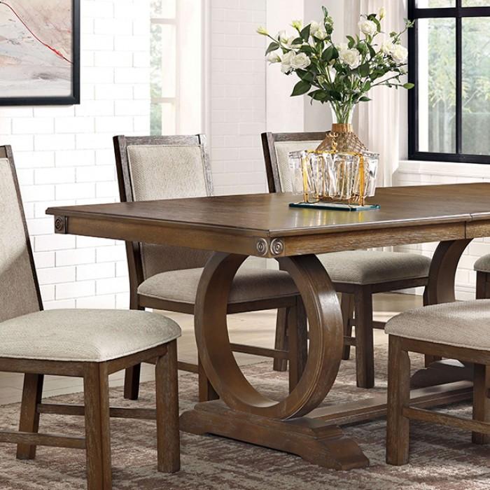 

    
Transitional Rustic Oak/Beige Solid Wood Dining Room Set 7PCS Furniture of America Monclova CM3249A-T-7PCS
