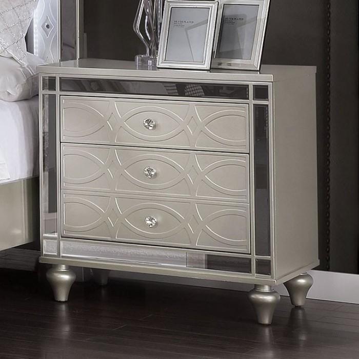 

                    
Buy Transitional Silver Mirror Accents 2PCS California King Panel Bedroom Set by Furniture of America CM7891 Manar
