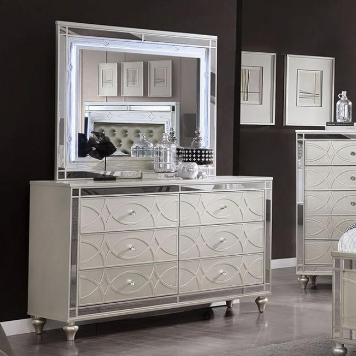 

    
 Shop  Transitional Silver Mirror Accents 4PCS California King Panel Bedroom Set by Furniture of America CM7891 Manar
