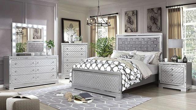 

    
Transitional Silver Solid Wood CAL Bedroom Set 5pcs Furniture of America CM7518 Belleterre
