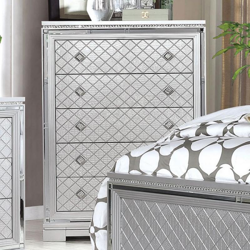 

    
 Shop  Transitional Silver Solid Wood CAL Bedroom Set 6pcs Furniture of America CM7518 Belleterre
