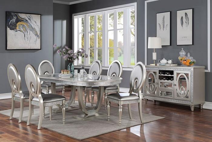 Transitional Dining Table Cathalina Dining Room Set 8PCS CM3541SV-T-8PCS CM3541SV-T-8PCS in Silver Leatherette