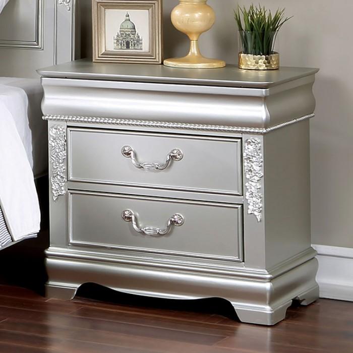 

    
Transitional Silver Solid Wood Nightstand Furniture of America CM7458SV-N Alecia
