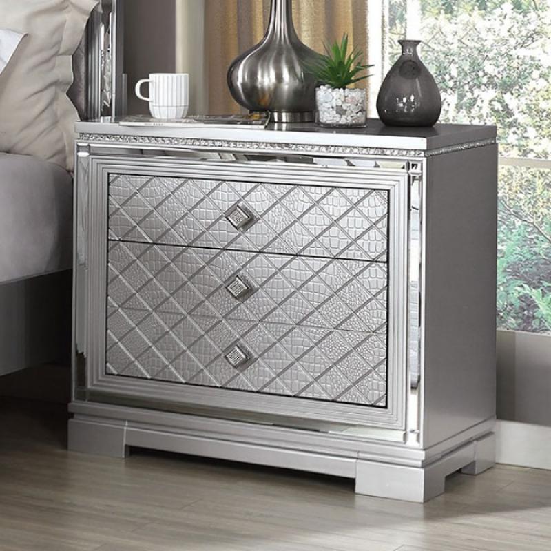 

    
Transitional Silver Solid Wood Nightstand Furniture of America CM7518N Belleterre

