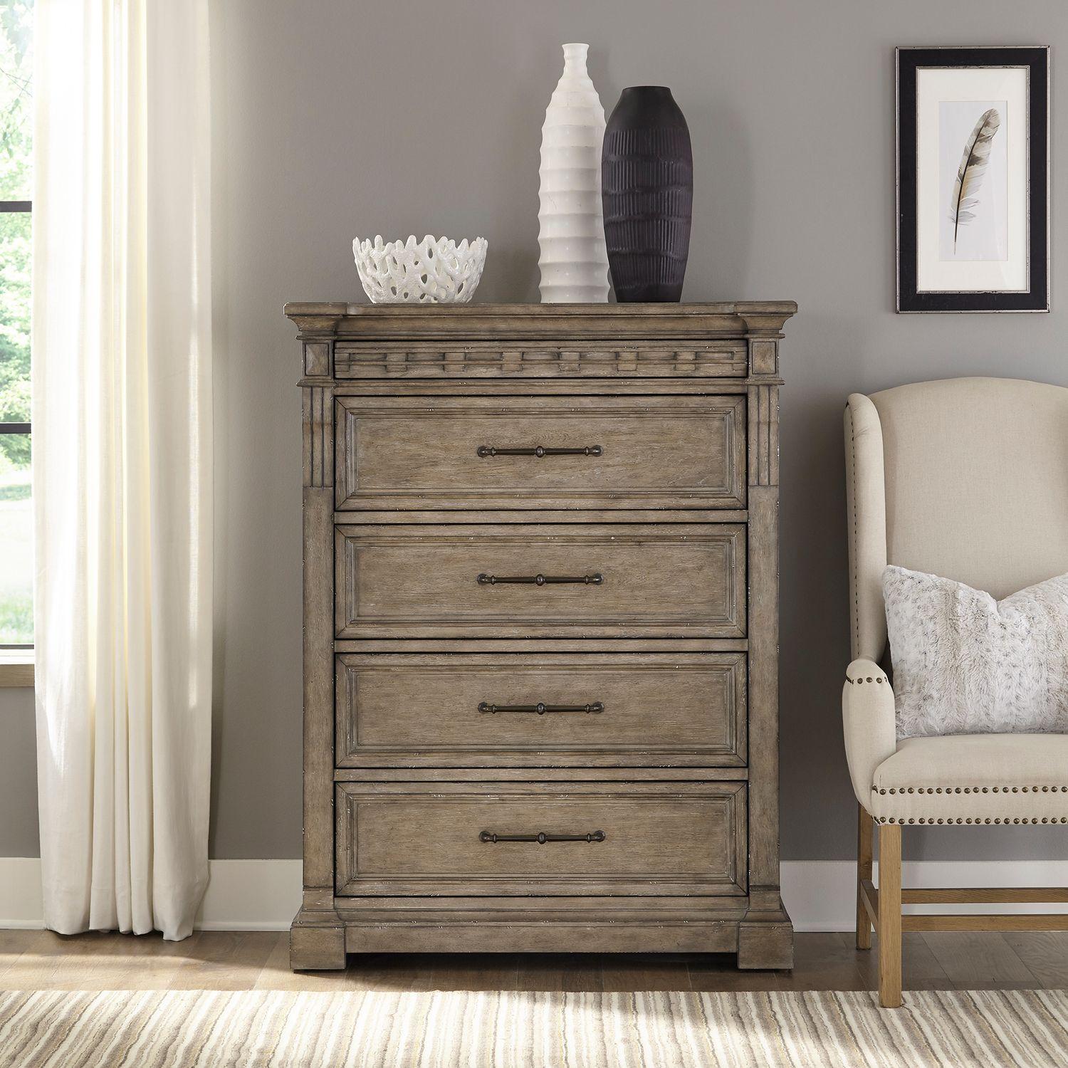 

    
Transitional Taupe 5 Drawer Chest Town & Country (711-BR) Liberty Furniture
