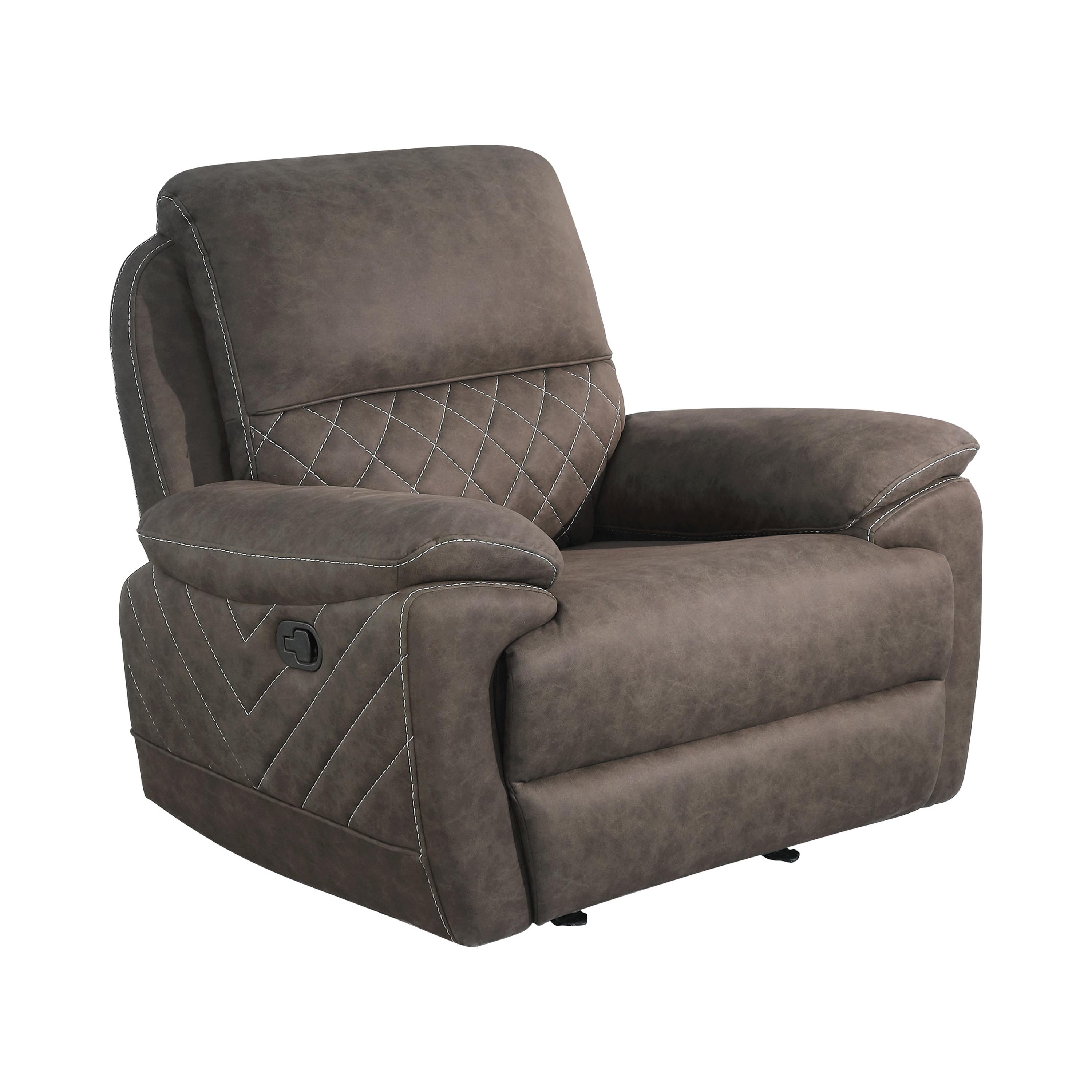 

    
Transitional Taupe Faux Suede Glider Recliner Coaster 608983 Variel
