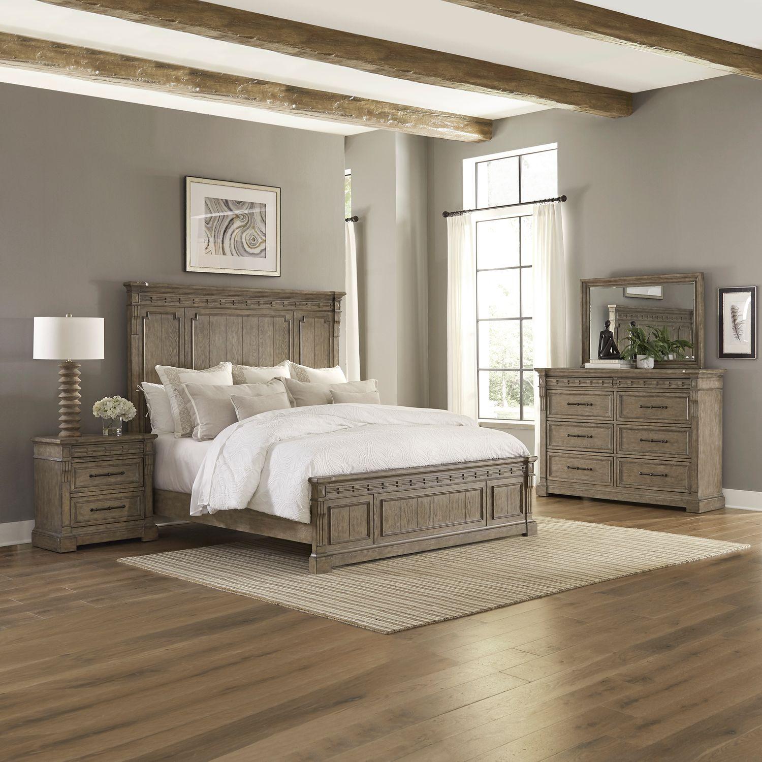 

    
Transitional Taupe King Panel Bed Set 4 Town & Country 711-BR Liberty Furniture
