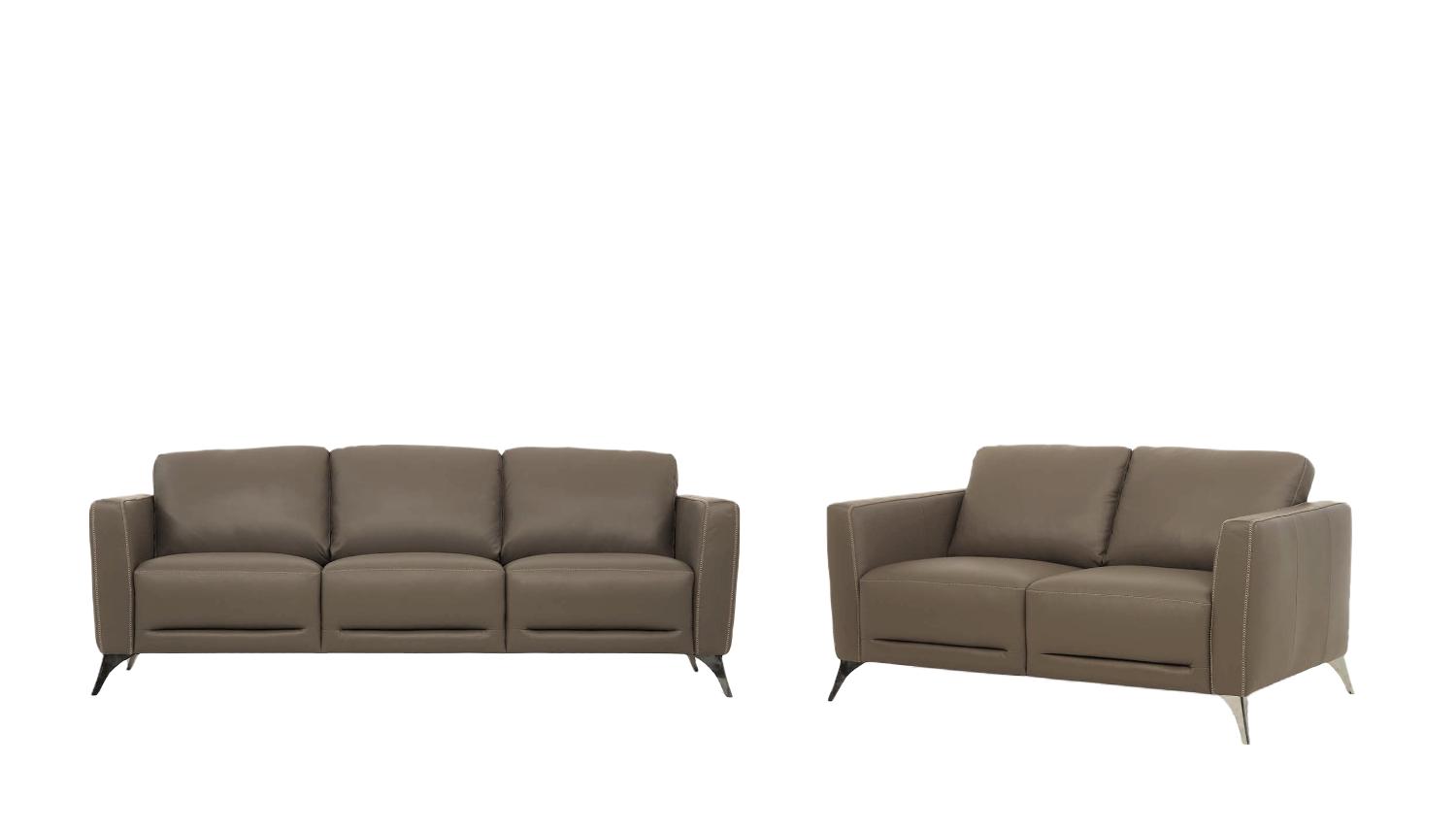 Transitional Sofa and Loveseat Set Malaga 55000-2pcs in Brown Leather