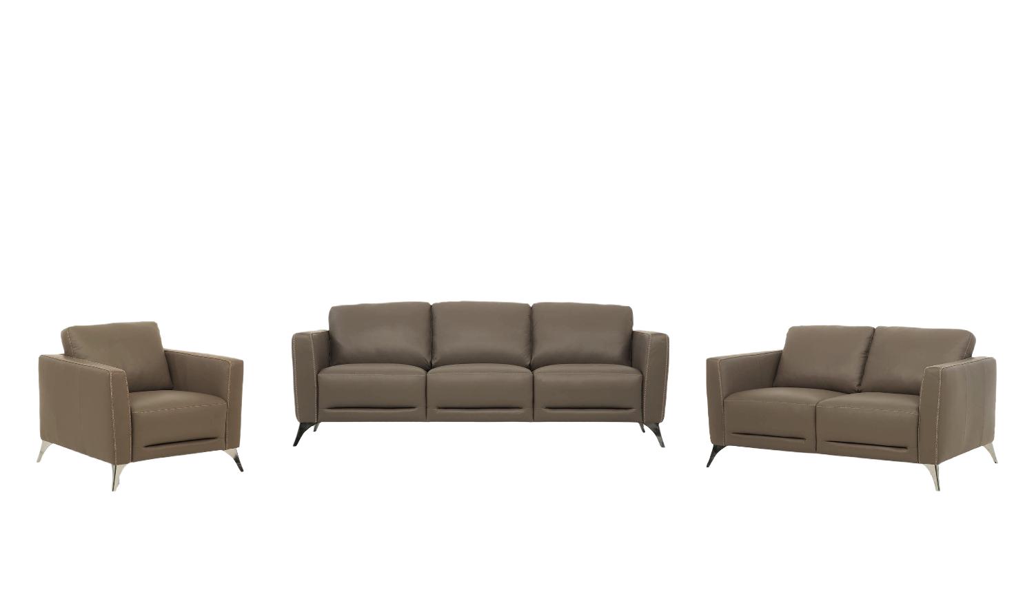 Transitional Sofa Loveseat and Chair Set Malaga 55000-3pcs in Brown Leather
