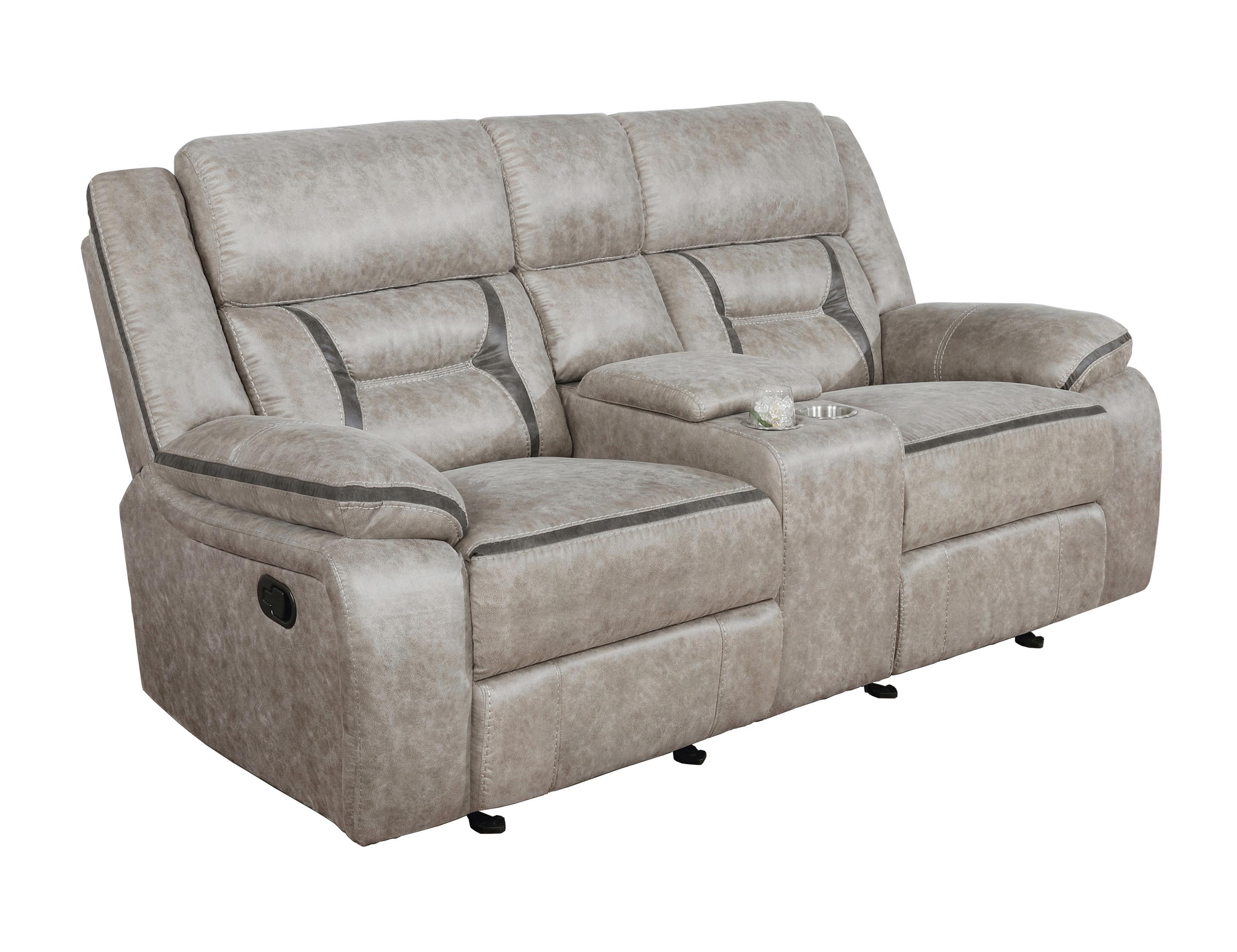 

    
Transitional Taupe Leatherette Glider Loveseat Coaster 651352 Greer
