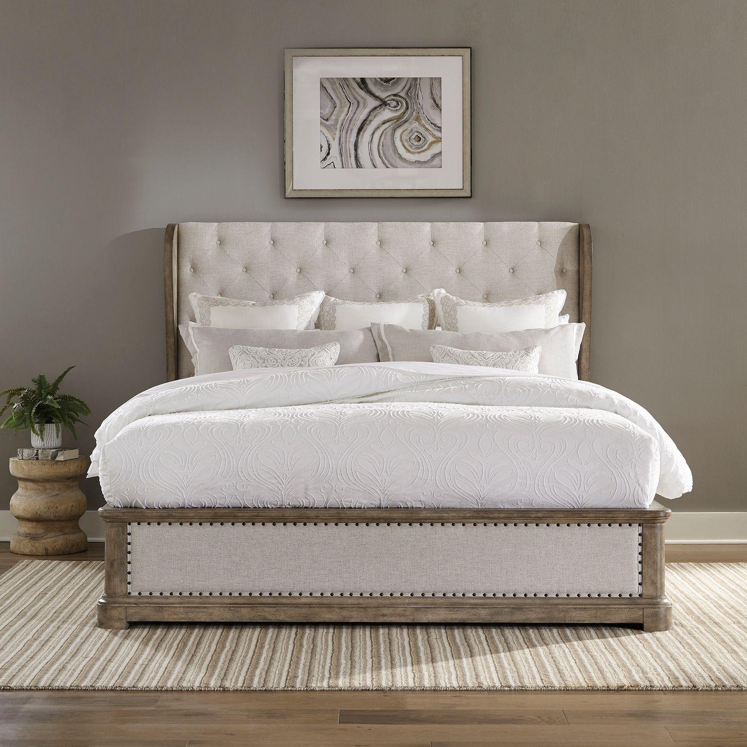Transitional Upholstered Bed Town & Country (711-BR) 711-BR-QSH in Taupe Linen