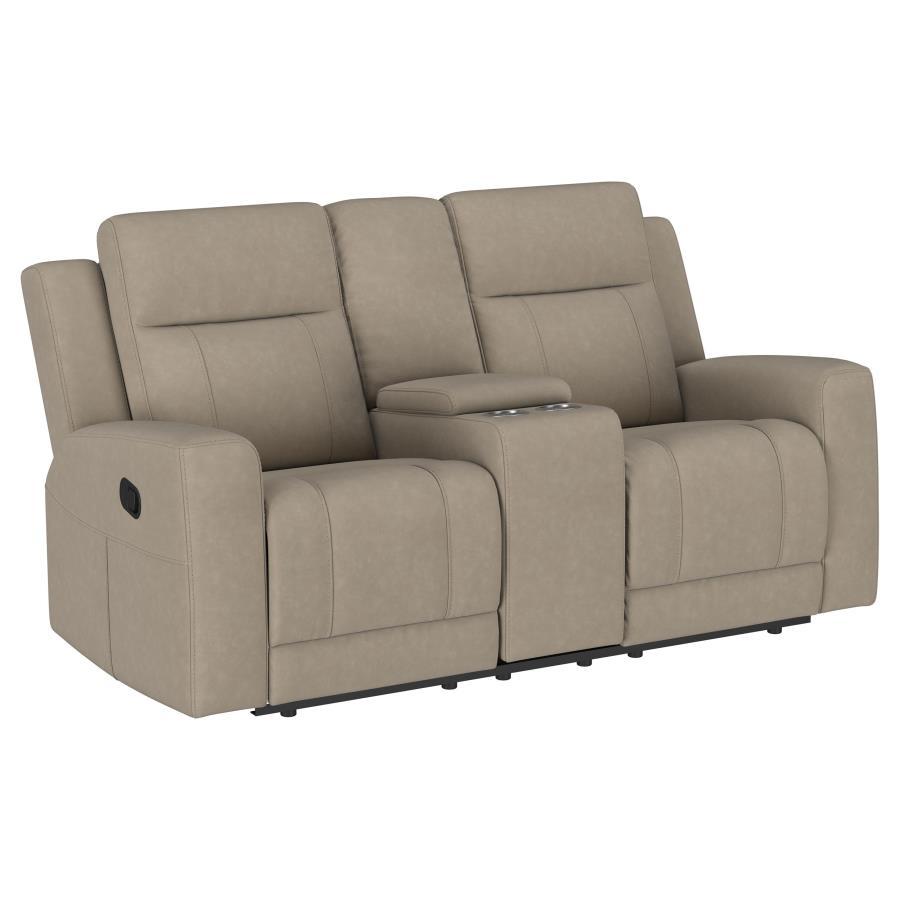 Transitional Reclining Loveseat Brentwood Reclining Loveseat 610282-L 610282-L in Taupe Leatherette