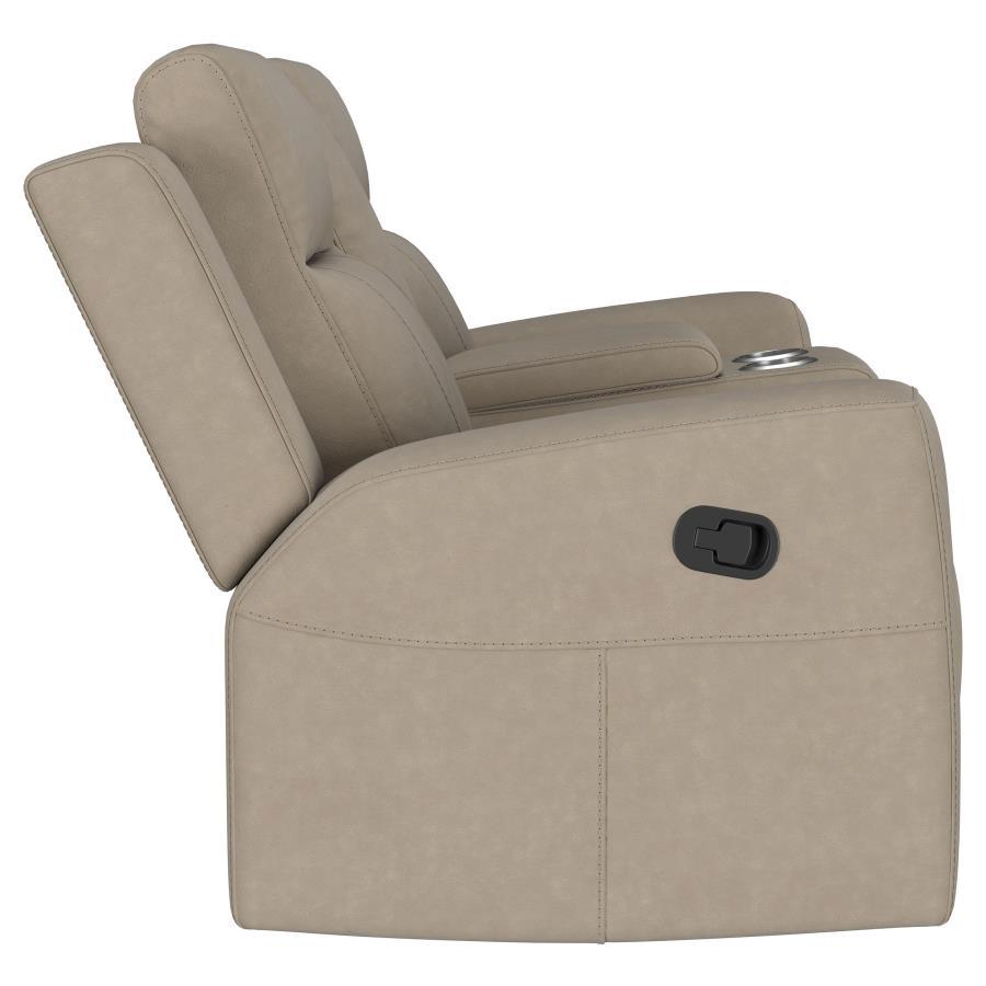 

    
 Order  Transitional Taupe Wood Reclining Loveseat Coaster Brentwood 610282
