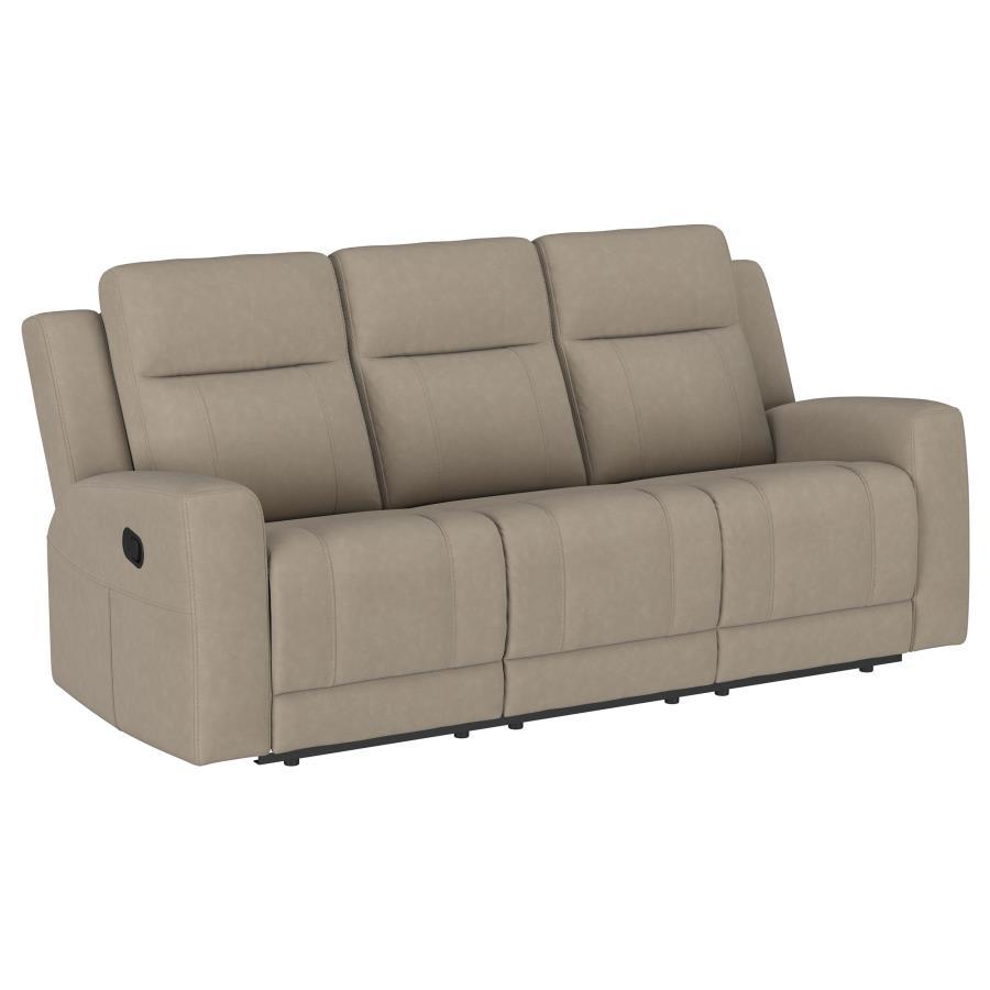 

    
Transitional Taupe Wood Reclining Sofa Coaster Brentwood 610281
