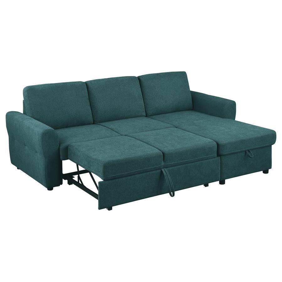 

    
 Order  Transitional Teal Blue Wood Sleeper Sectional Sofa Coaster Andrea 511087
