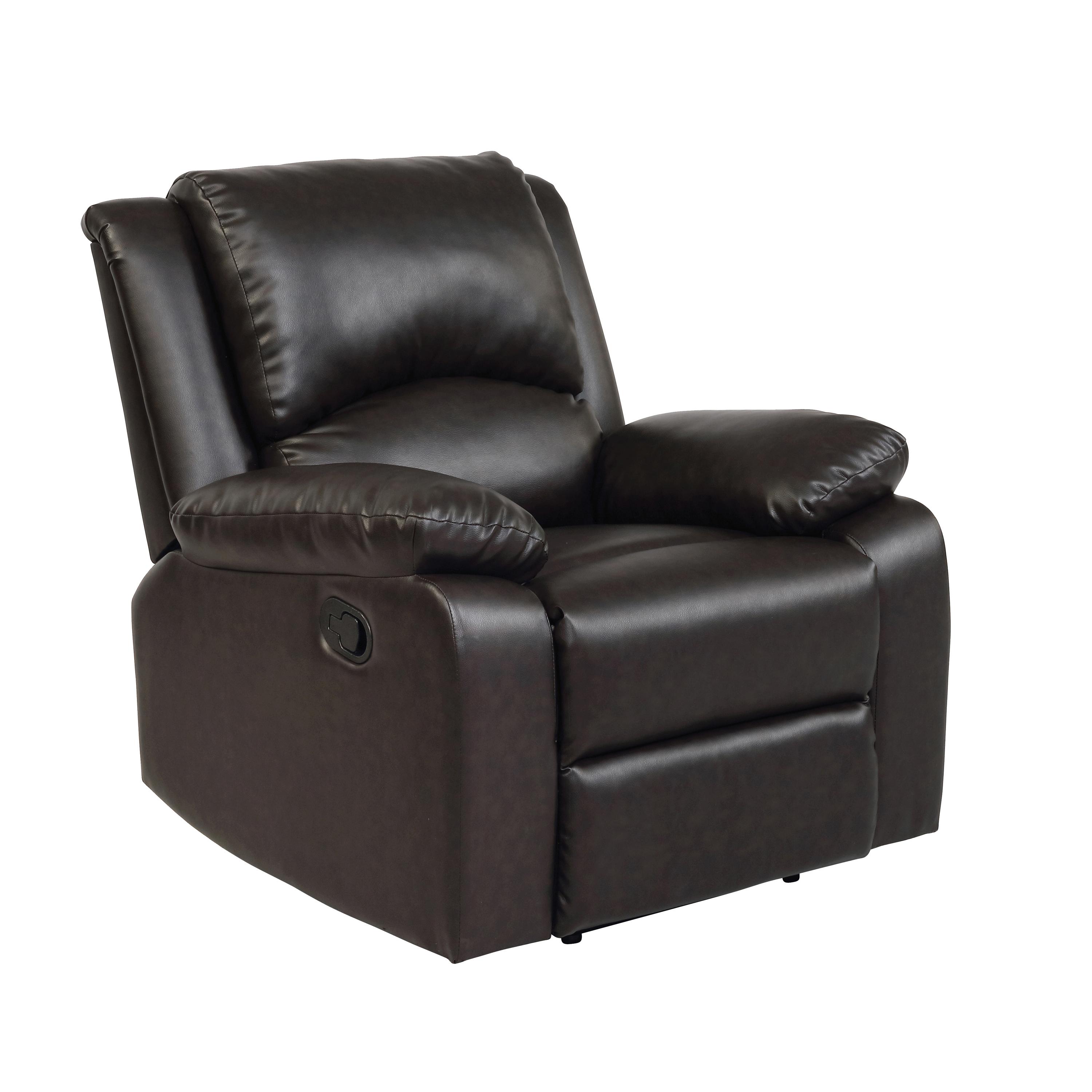 

    
Transitional Two-tone Brown Leatherette Recliner Coaster 600973 Boston
