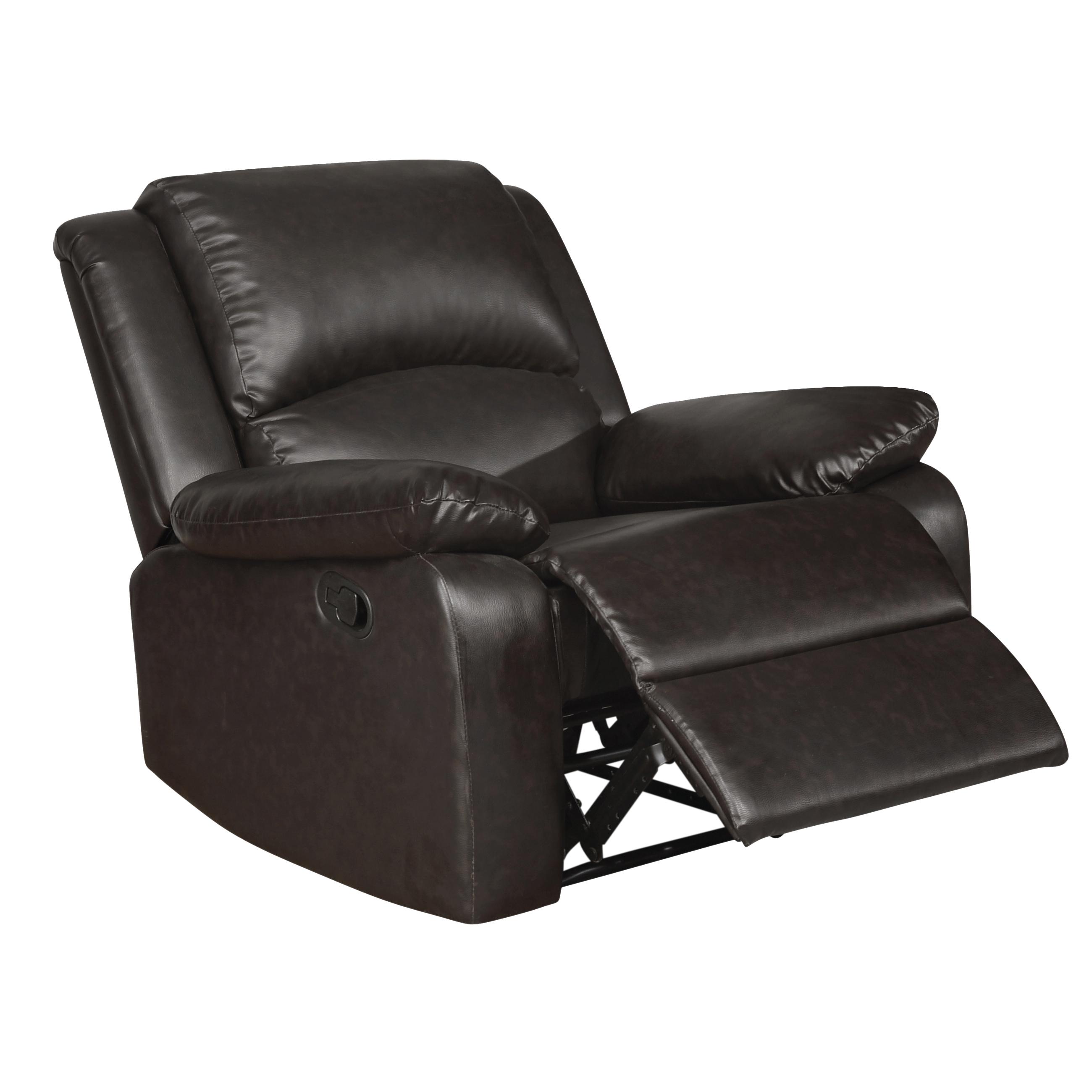 

    
Transitional Two-tone Brown Leatherette Recliner Coaster 600973 Boston
