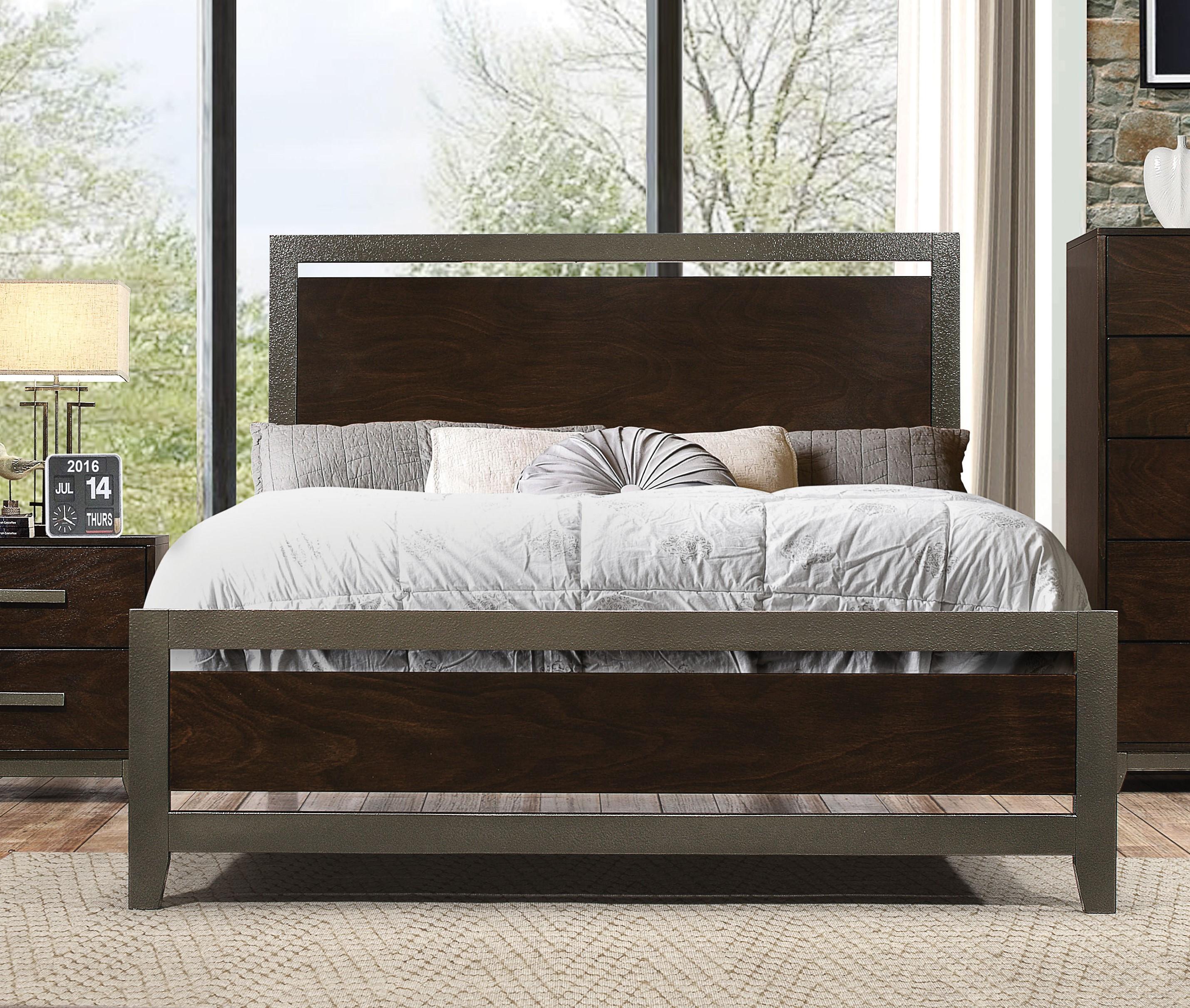 

    
Transitional Walnut Finish Metal Frame Panel Queen Bed Charleen-26680Q Acme
