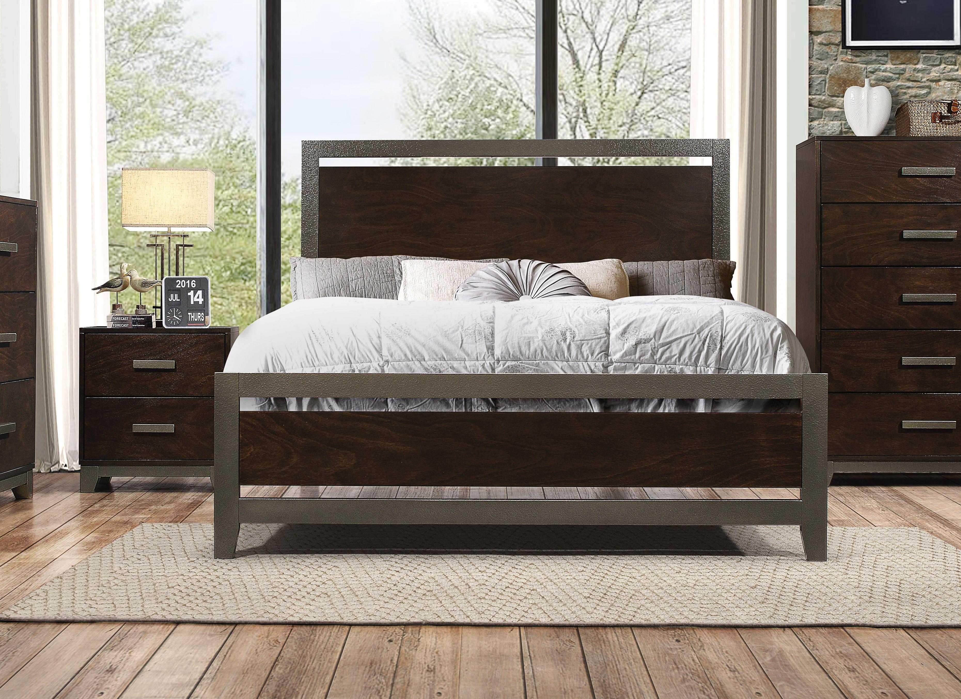 Transitional Panel Bedroom Set Charleen-26680Q 26680Q-Set-3 in Walnut Lacquer