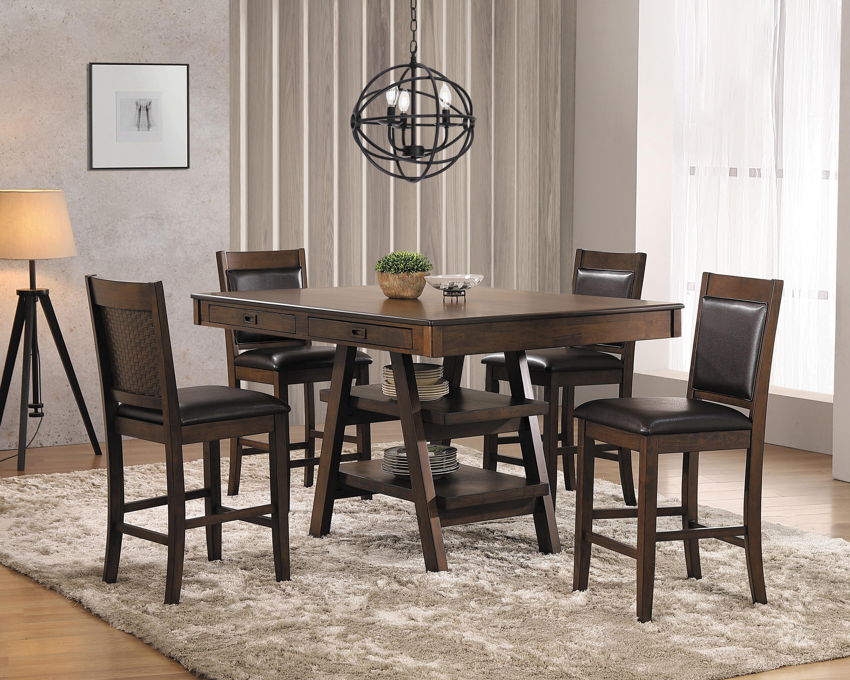 Transitional Dining Room Set 115208-S5 Dewey 115208-S5 in Walnut Leatherette