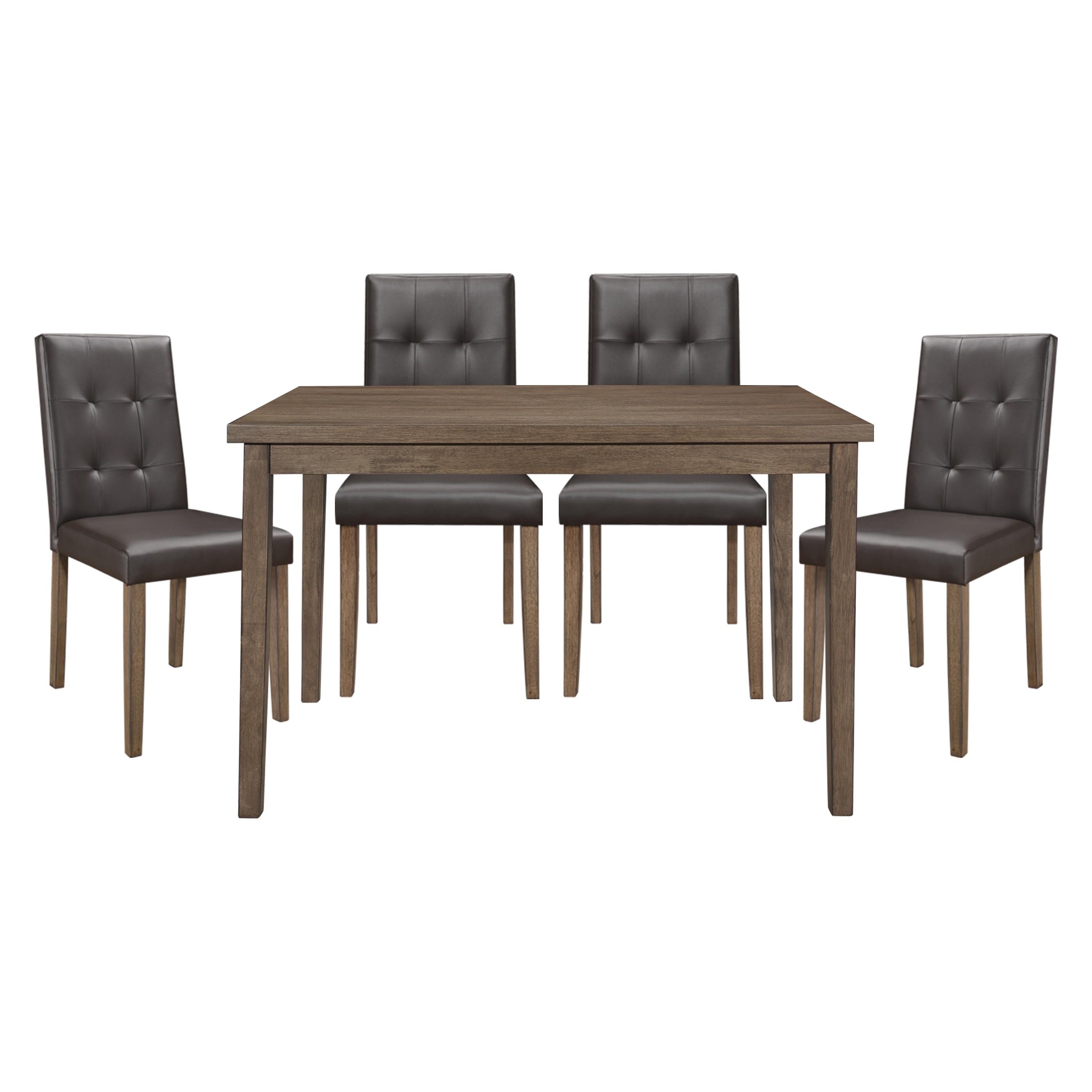 Transitional Dining Room Set 5039BR-48*5PC Ahmet 5039BR-48*5PC in Walnut Faux Leather