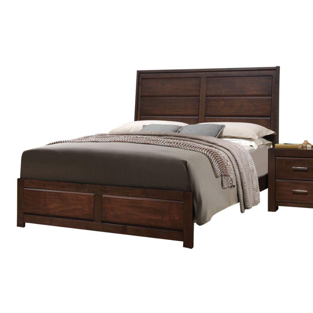 

    
Transitional Walnut Wood King Panel Bed Acme Oberreit 25787EK-EK
