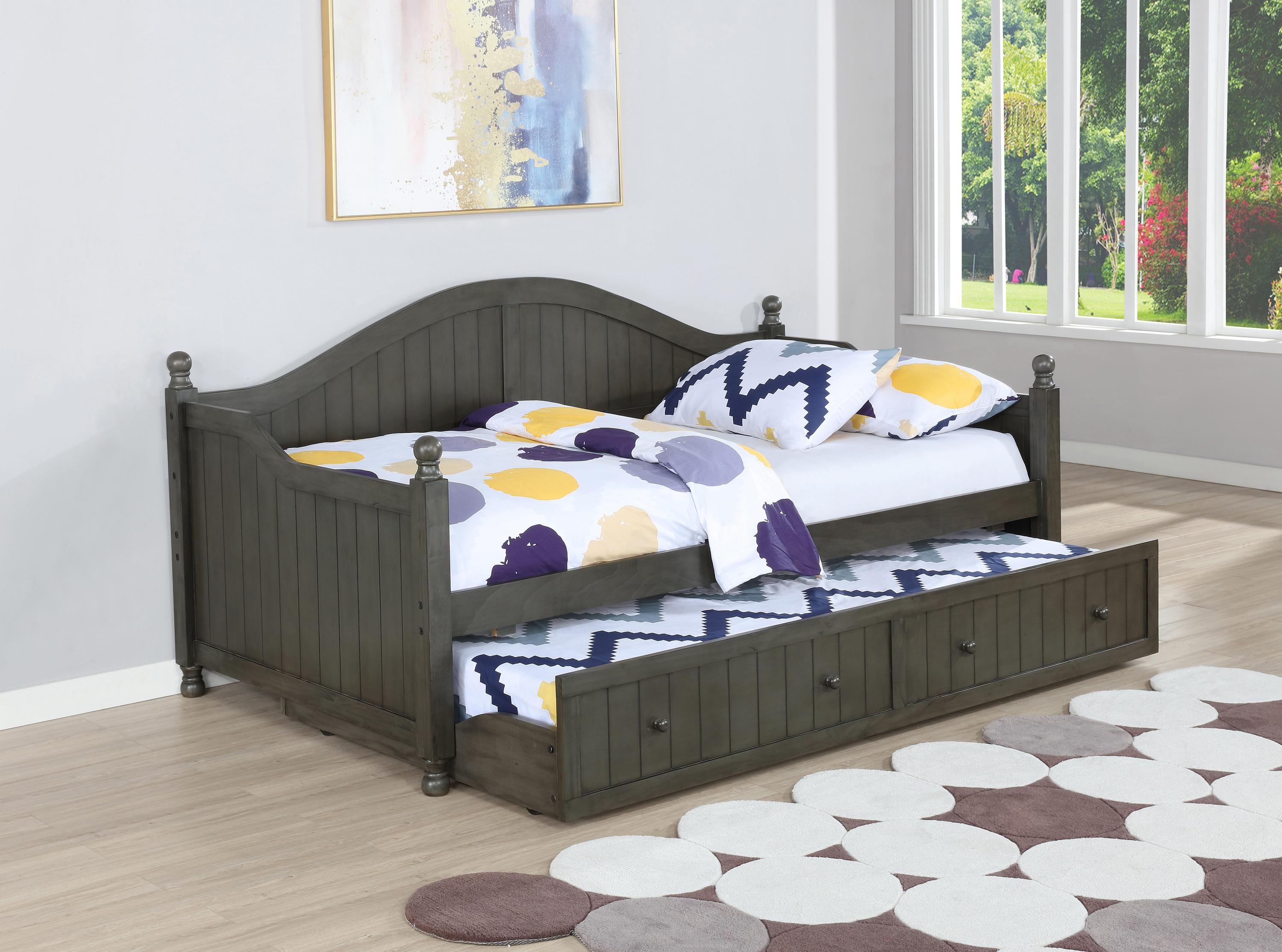 

    
Transitional Warm Gray Pine Twin Daybed w/Trundle Coaster 301053 Julie
