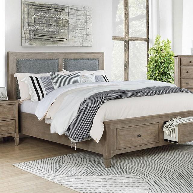 

    
Transitional Warm Gray Solid Wood King Storage Bed Furniture of America Anneke FOA7173-EK
