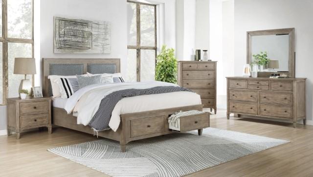 

    
Transitional Warm Gray Solid Wood King Storage Bed Furniture of America Anneke FOA7173-EK
