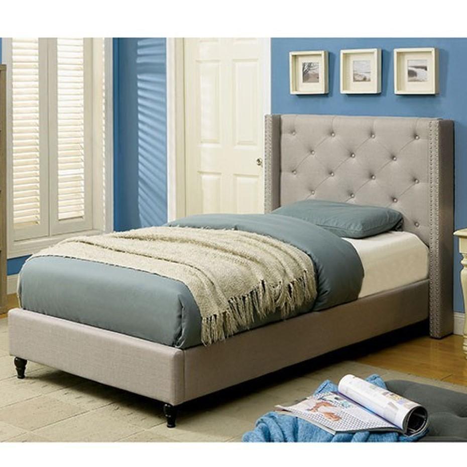 Transitional Platform Bedroom Set Anabelle Twin Platform Bedroom Set 3PCS CM7677GY-T-3PCS CM7677GY-T-3PCS in Warm Gray, Silver 