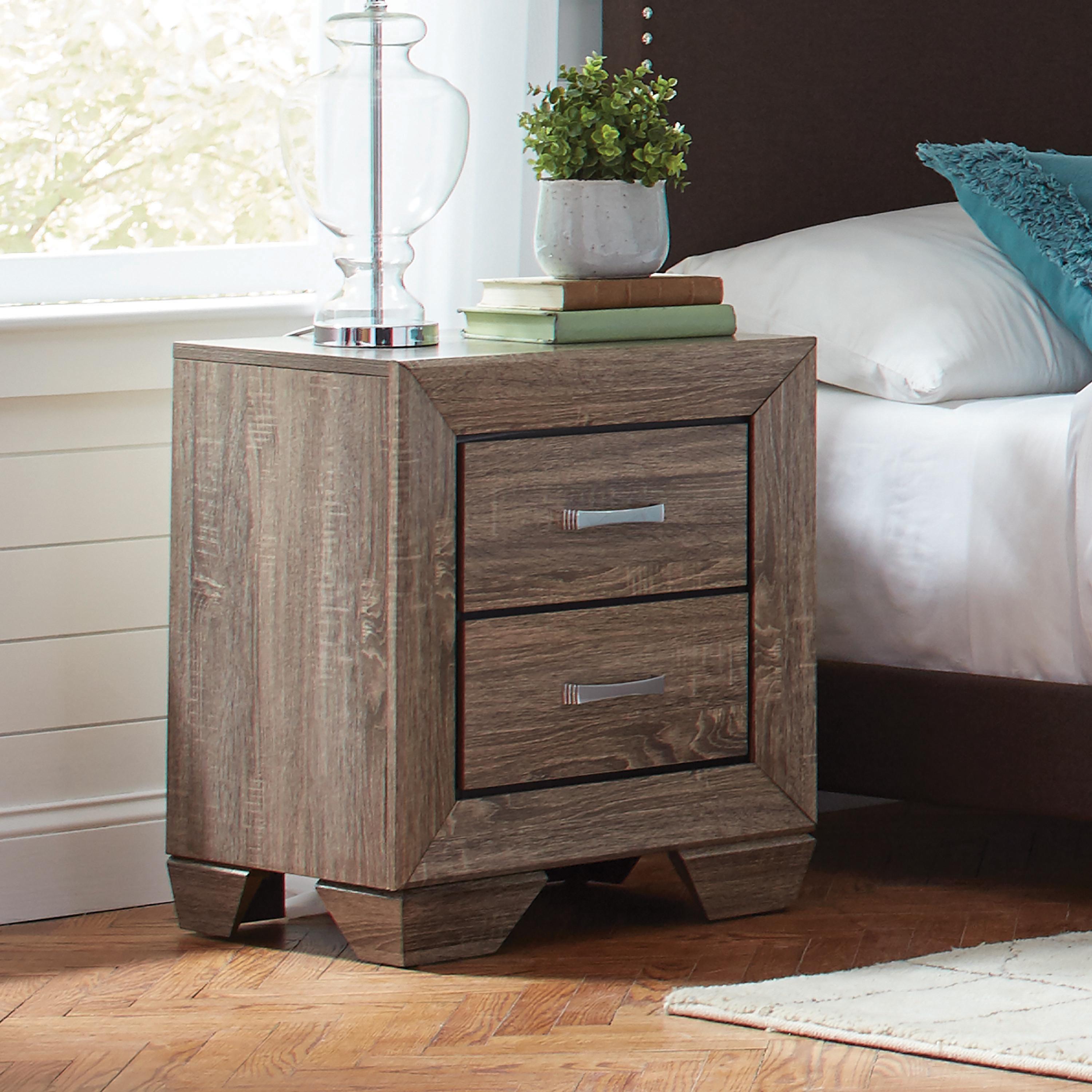 

    
Transitional Washed Taupe Wood Nightstand Coaster 204192 Kauffman

