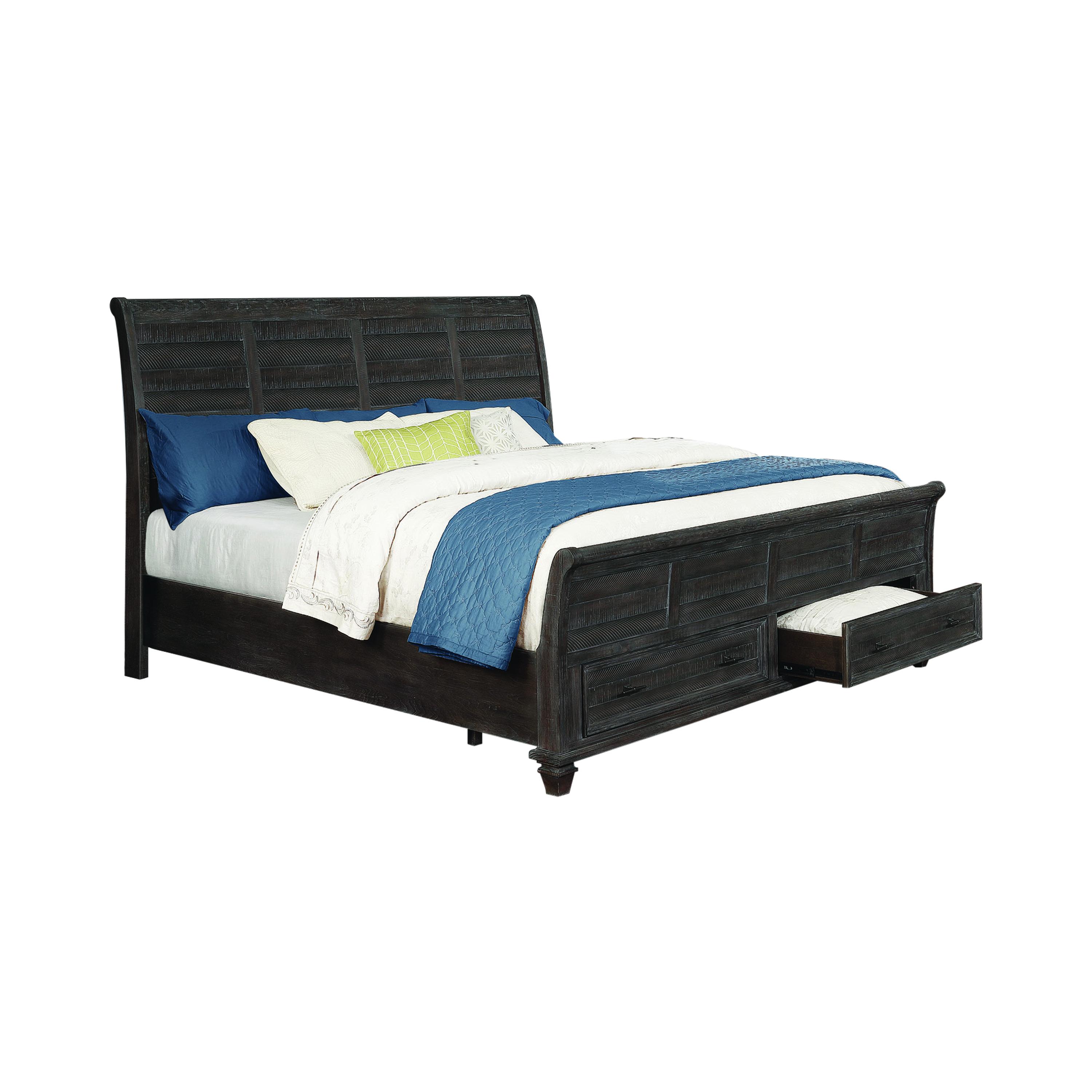 

    
Transitional Weathered Carbon Wood King Bed Coaster 222880KE Atascadero
