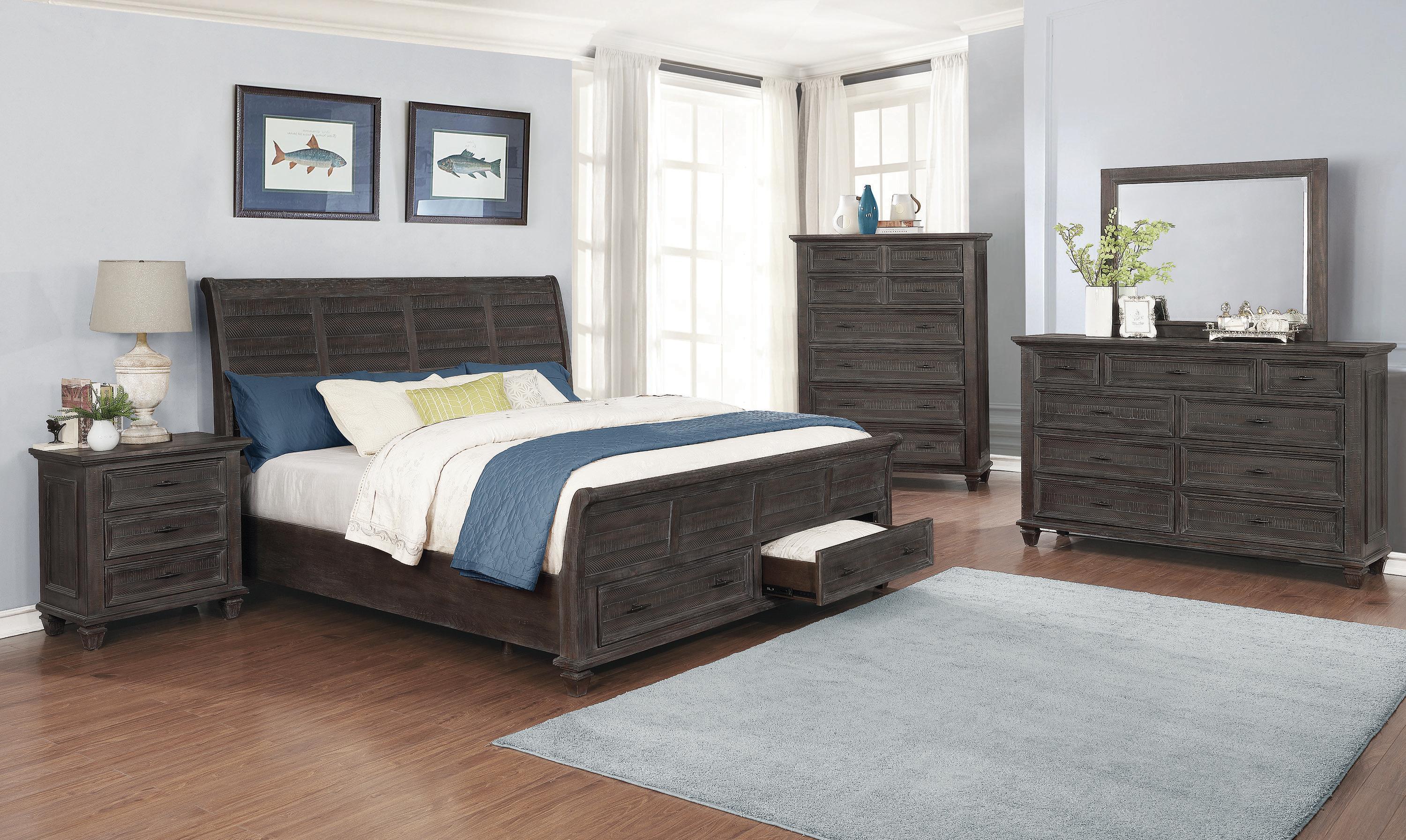 

    
Transitional Weathered Carbon Wood Queen Bed Coaster 222880Q Atascadero
