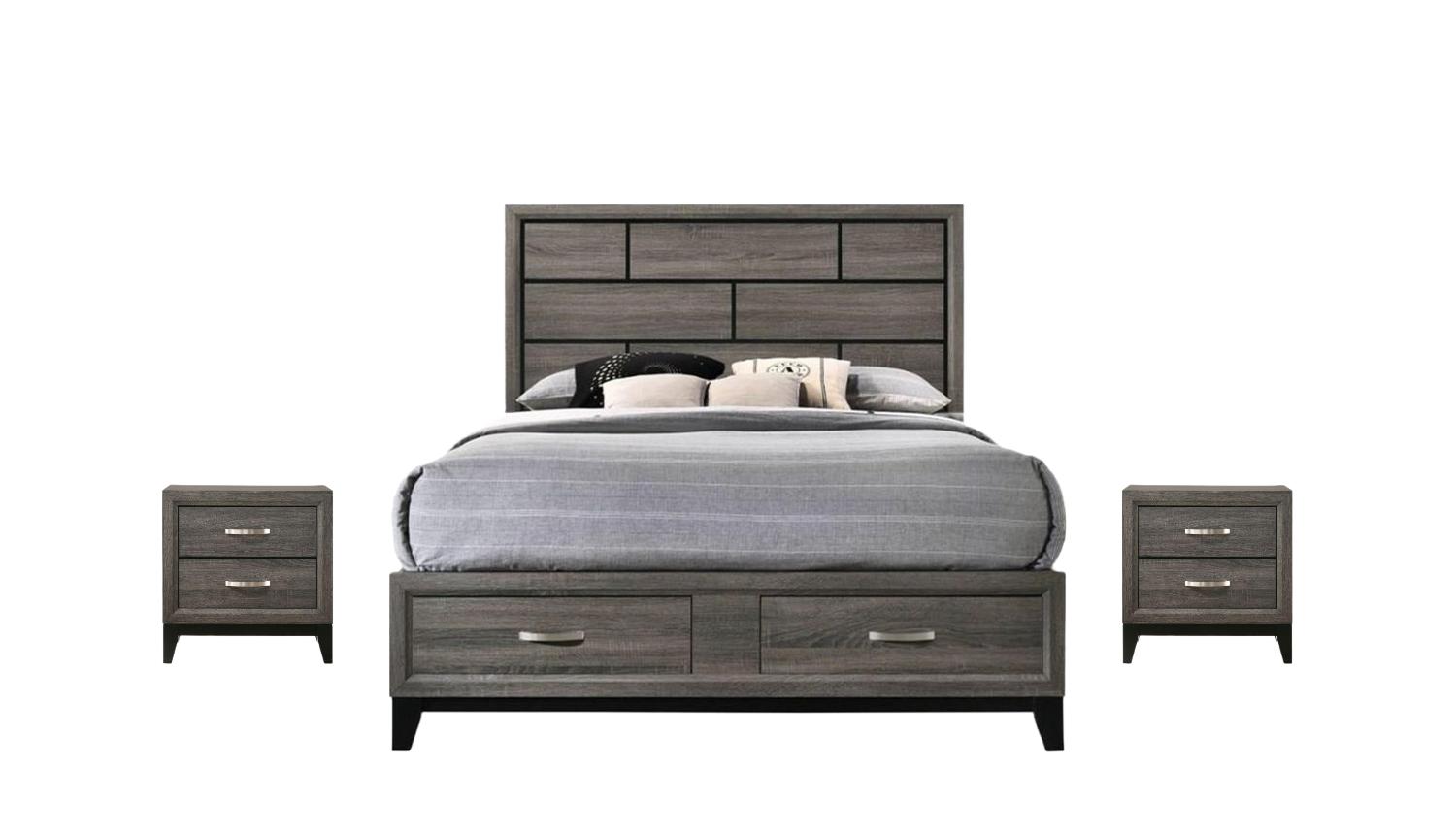

    
Transitional Weathered Gray Queen 3pcs Bedroom Set w/ Storage by Acme Valdemar 27060Q-3pcs
