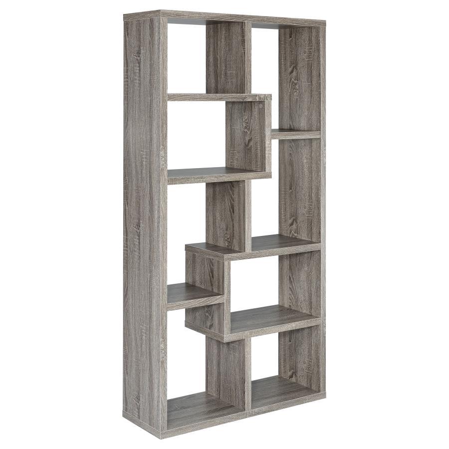 

    
Transitional Weathered Gray Wood Bookcase Coaster 800510 Theo

