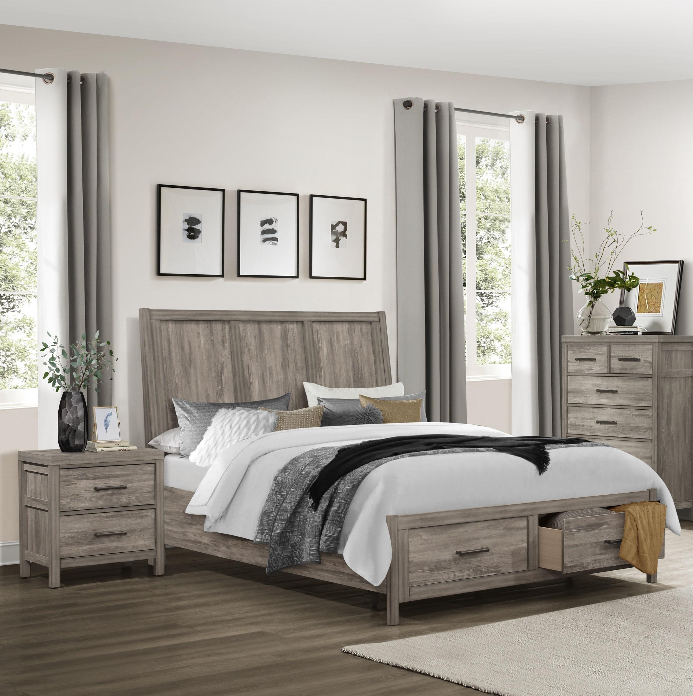 Transitional Bed and 2 Nightstands Set 1526-1*-3PC Bainbridge 1526-1*-3PC in Gray 
