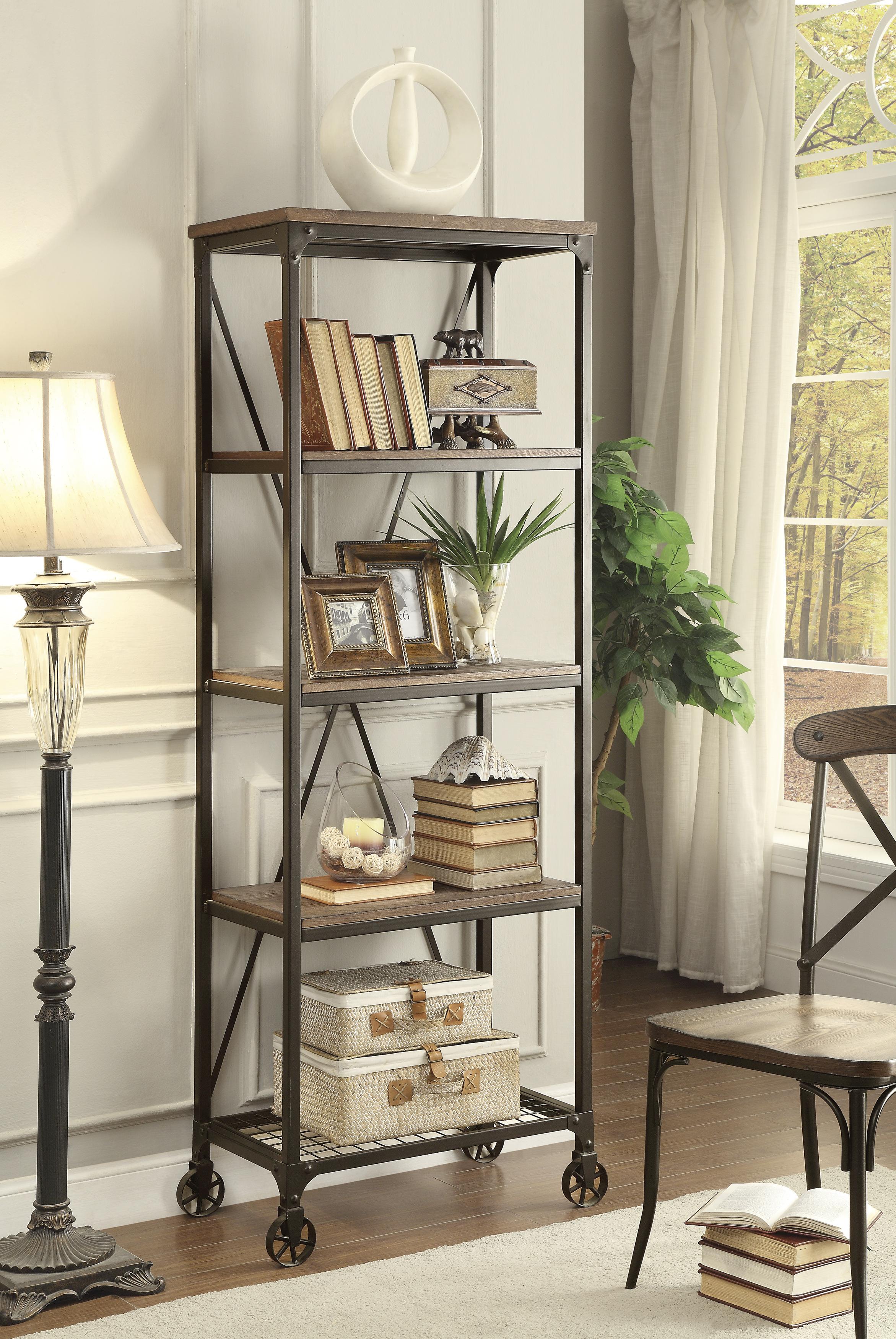 

    
Transitional Weathered Natural Engineered Wood Bookcase Homelegance Millwood 5099-16
