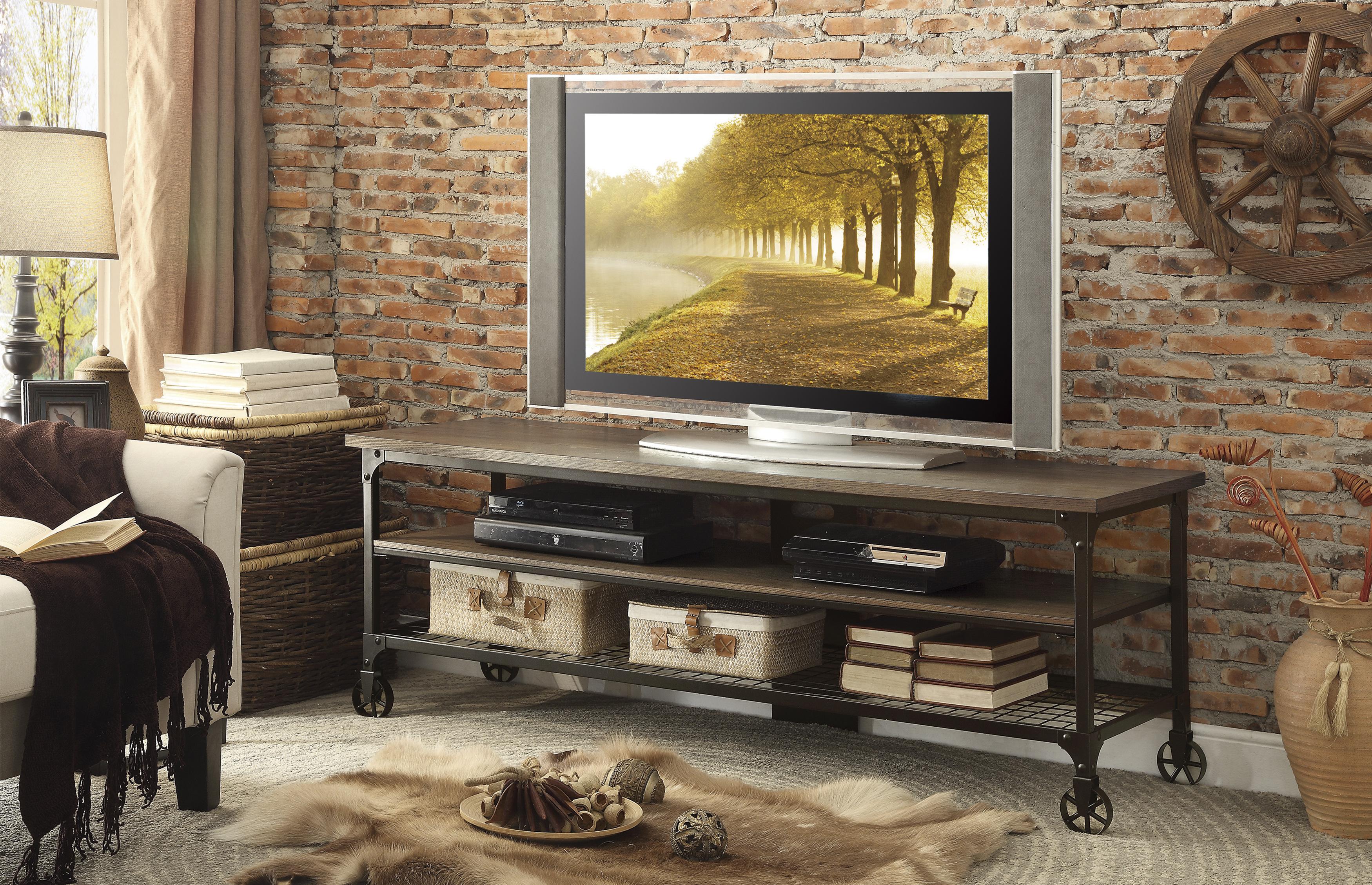 

    
Transitional Weathered Natural Engineered Wood TV Stand Homelegance Millwood 50990-T
