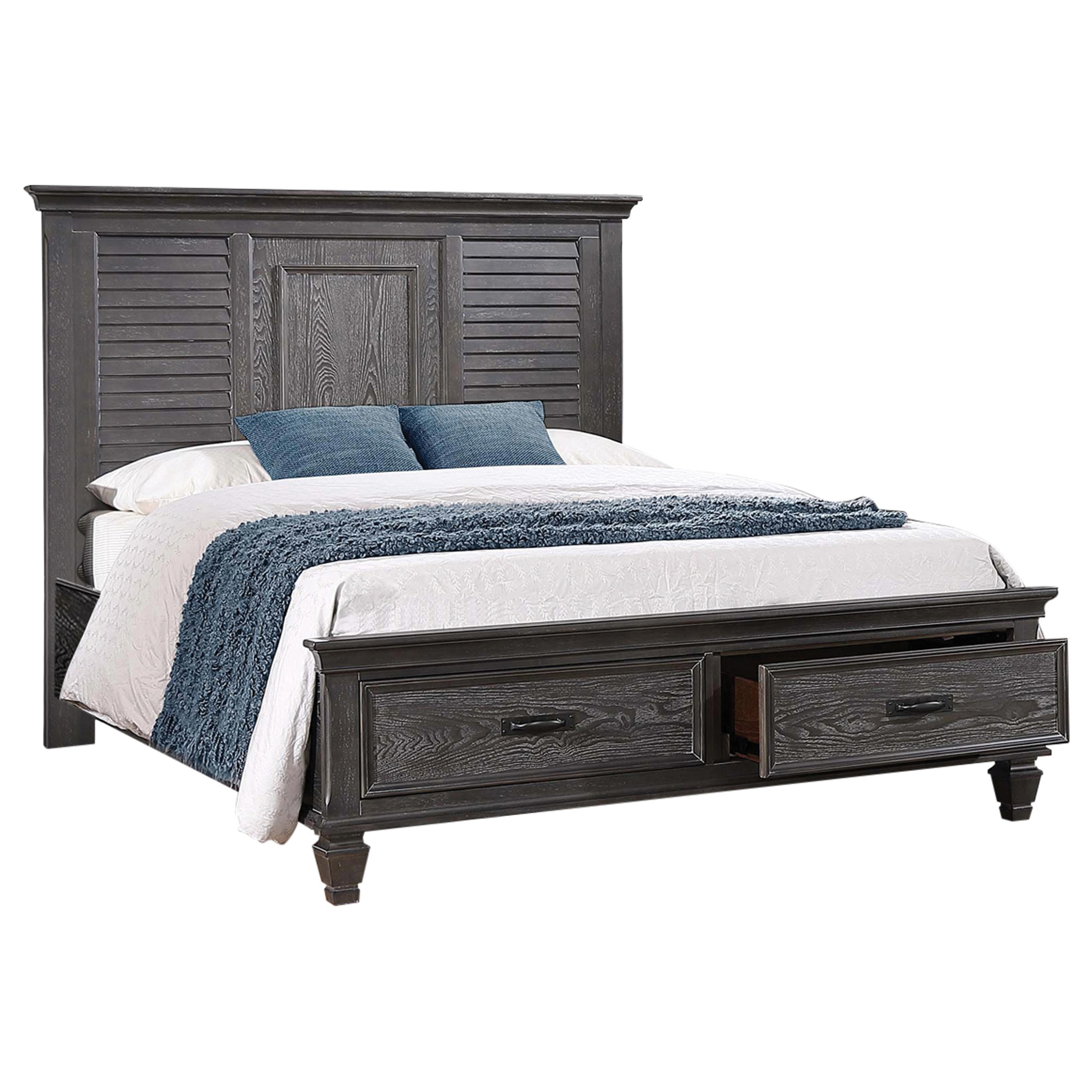 

    
Transitional Weathered Sage Wood Queen Storage Bed Coaster 205730Q Franco
