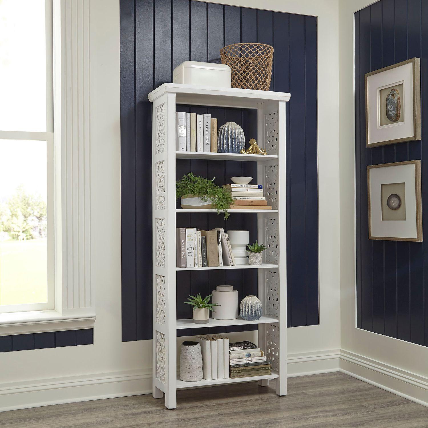 

    
Transitional Weathered White Finish Accent Bookcase Trellis Lane Liberty Furniture
