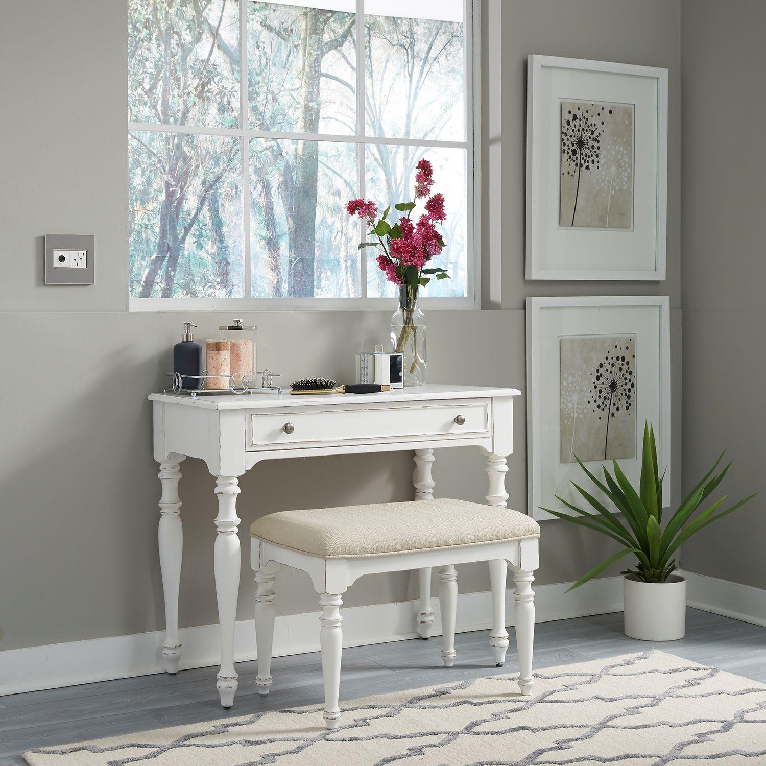 Transitional Vanity desk & stool Chandler 2036-AT3630 in White Fabric