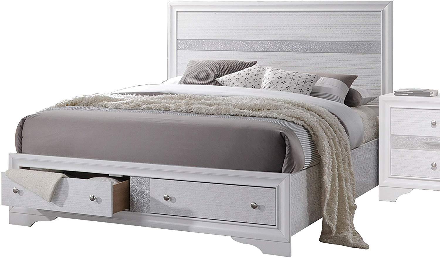 Contemporary Storage Bed Naima-25770Q 25770Q in White, Silver White Finish
