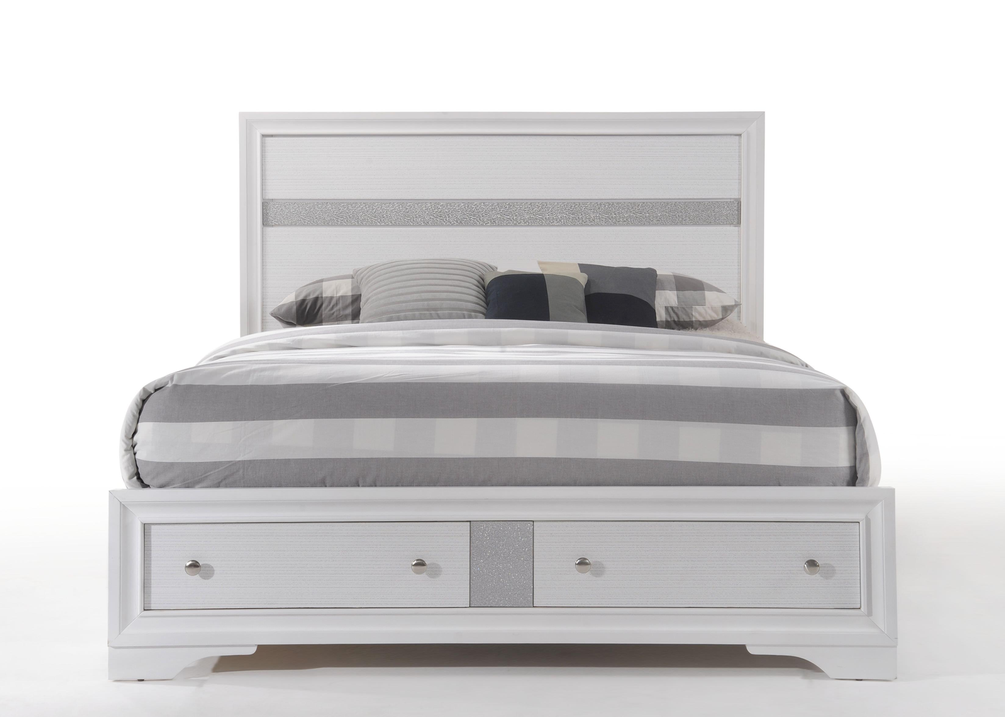 

                    
Acme Furniture Naima-25770Q Storage Bedroom Set White/Silver White Finish Purchase 
