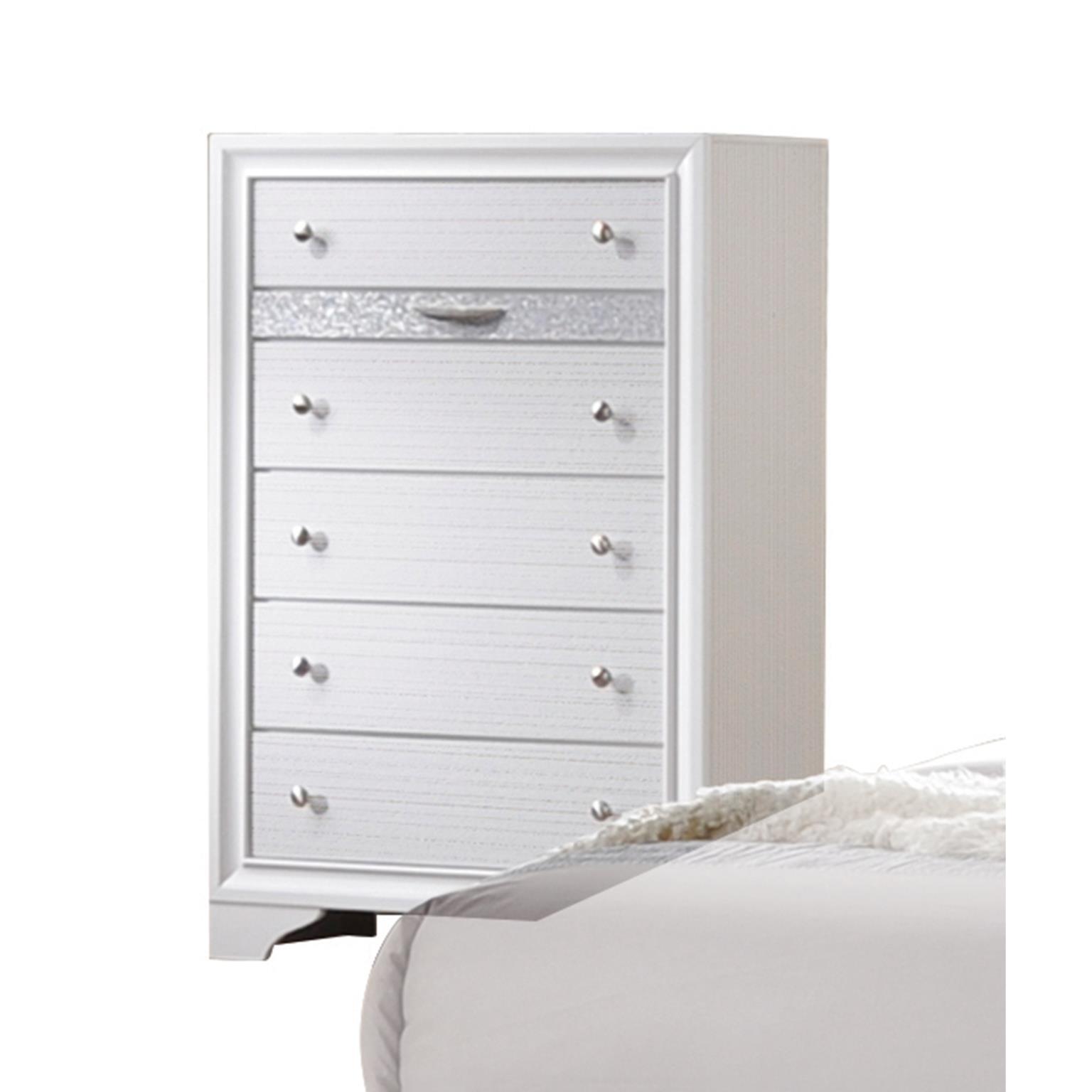

    
White Finish Wood Queen Bedroom w/Storage 5Pcs Contemporary Naima-25770Q  Acme
