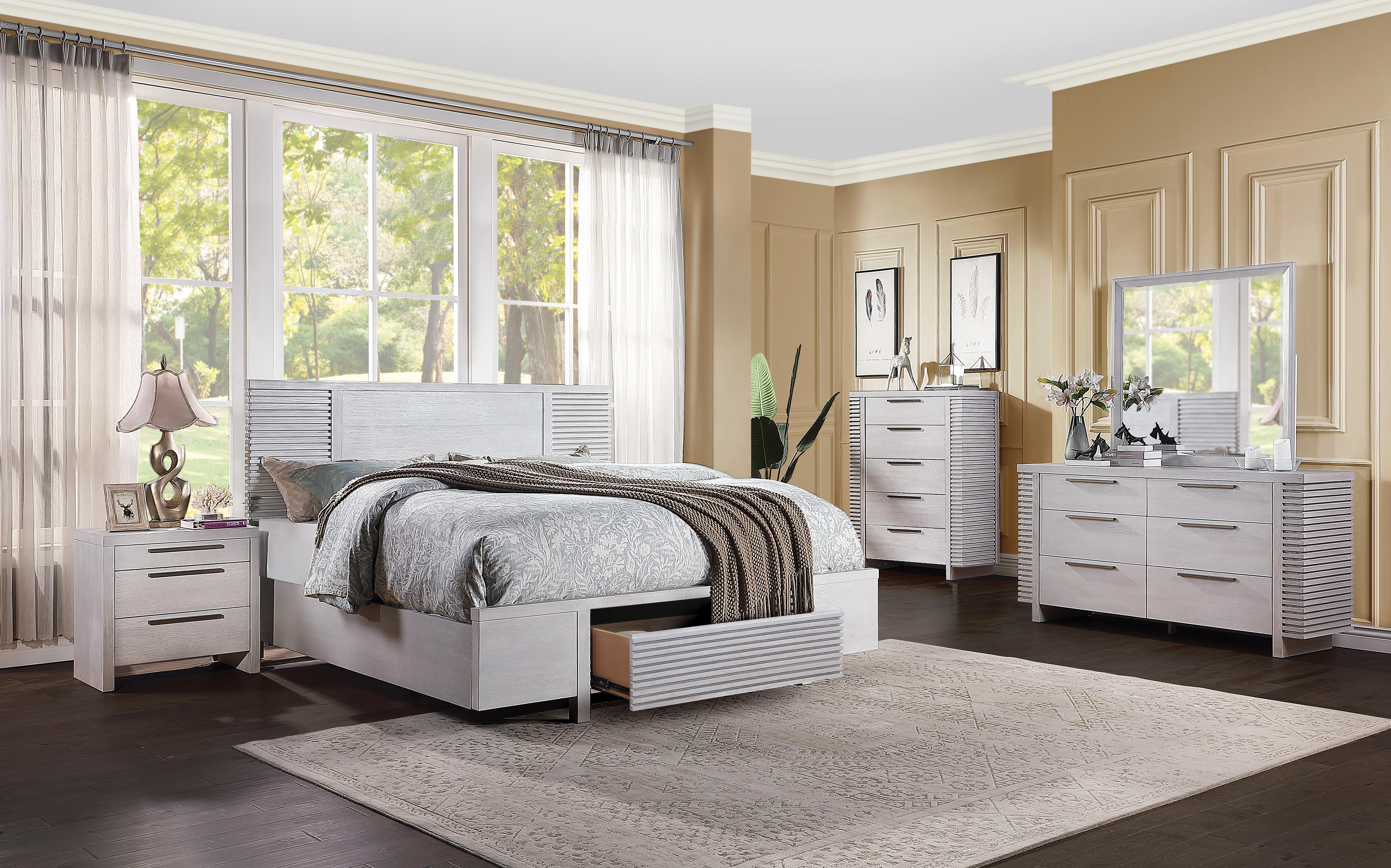 

                    
Buy Transitional White Oak Finish Storage King Size Bedroom Set 3Pcs Aromas-28107EK Acme

