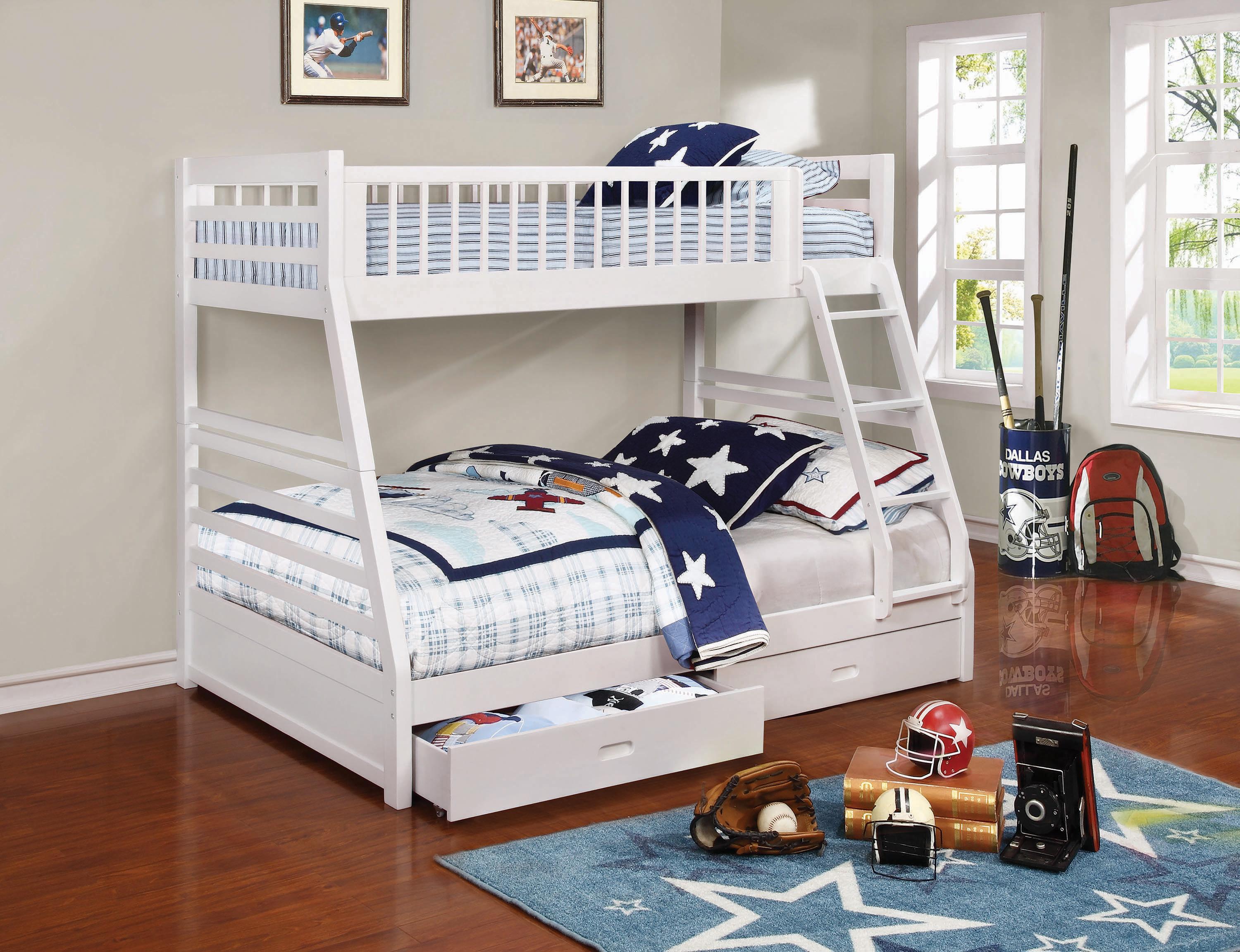

    
Transitional White Solid Pine Twin/Full Bunk Bed Coaster 460180 Ashton
