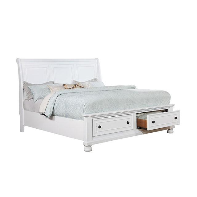 

    
Transitional White Solid Wood California King Storage Bed Furniture of America Castor CM7590WH-CK
