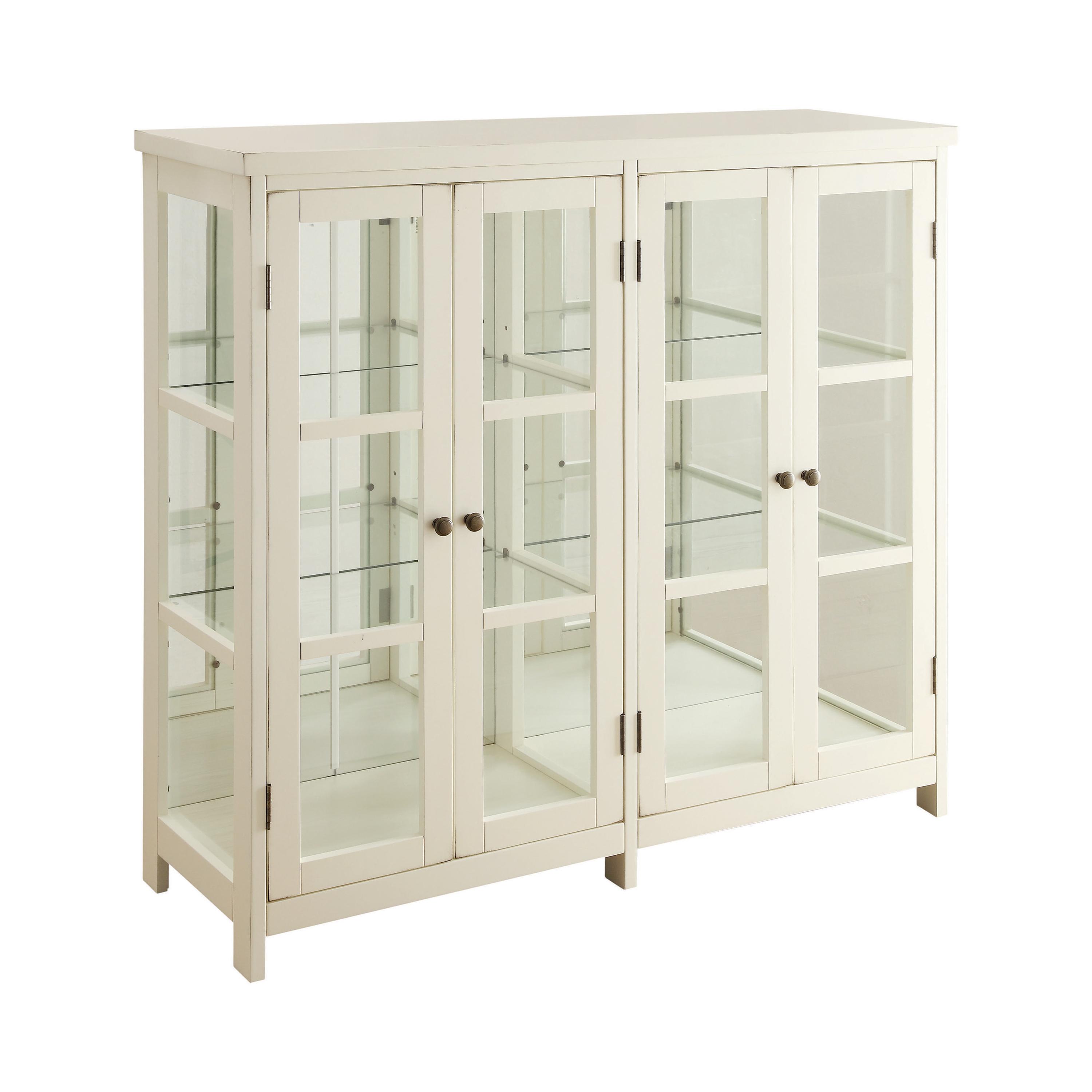

    
Transitional White Solid Wood & Glass Accent Cabinet Coaster 950306
