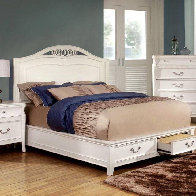 

    
Transitional White Solid Wood King Platform Bed Furniture of America Elvas CM7684-EK
